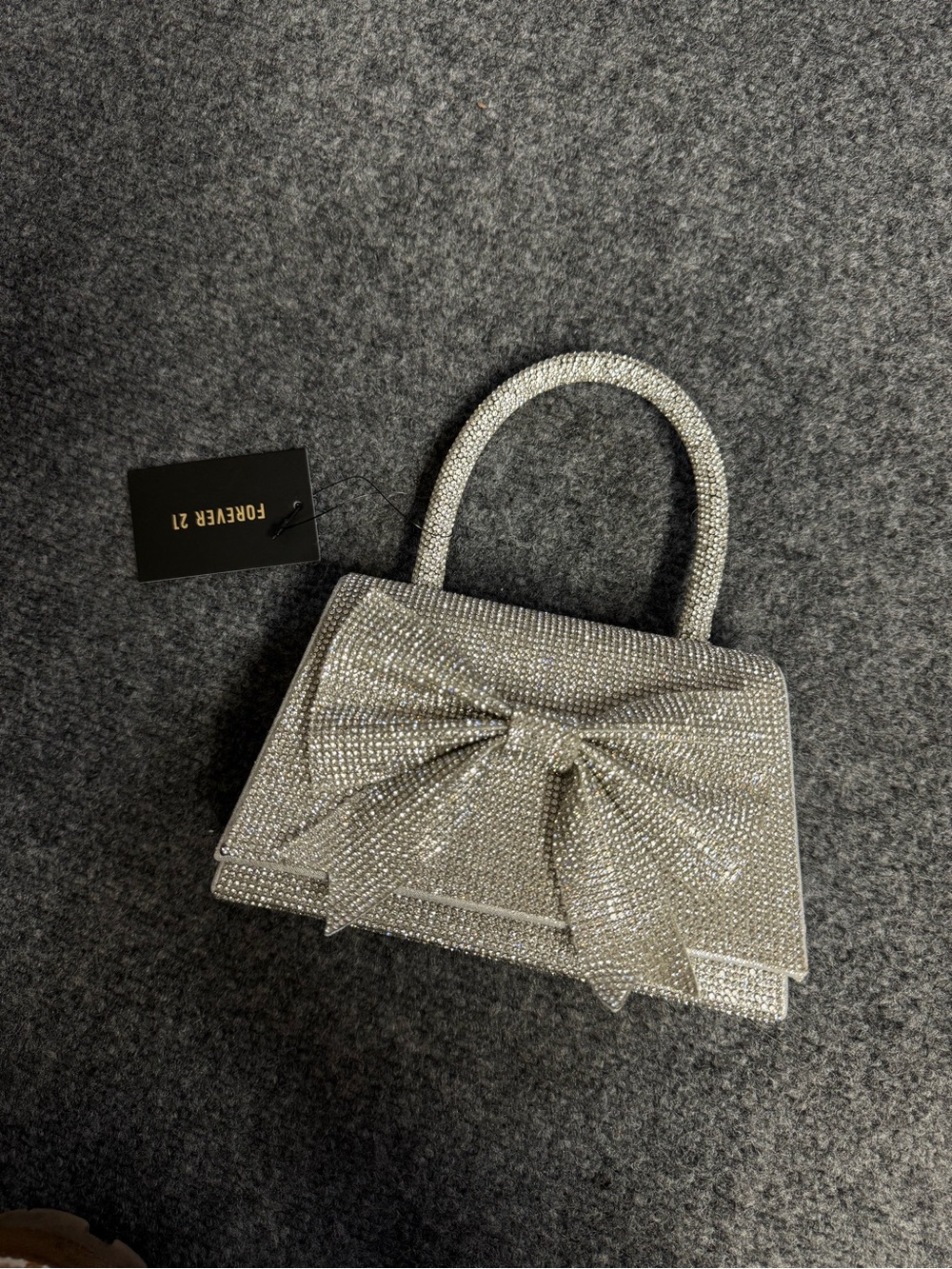 Forever 21 Silver Crystal Bow Mini Top-Handle Bag
